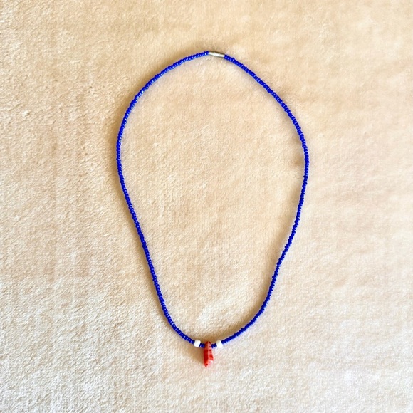 Vintage Y2K Beaded Necklace with Orange Stone - Picture 2 of 3